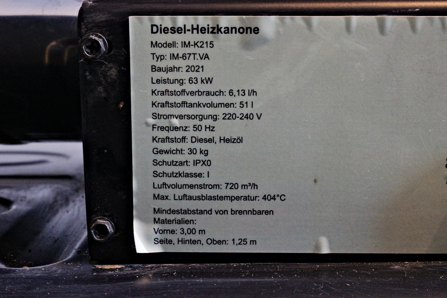 IMLEX Diesel Heizkanone IM-K215 (63 KW)